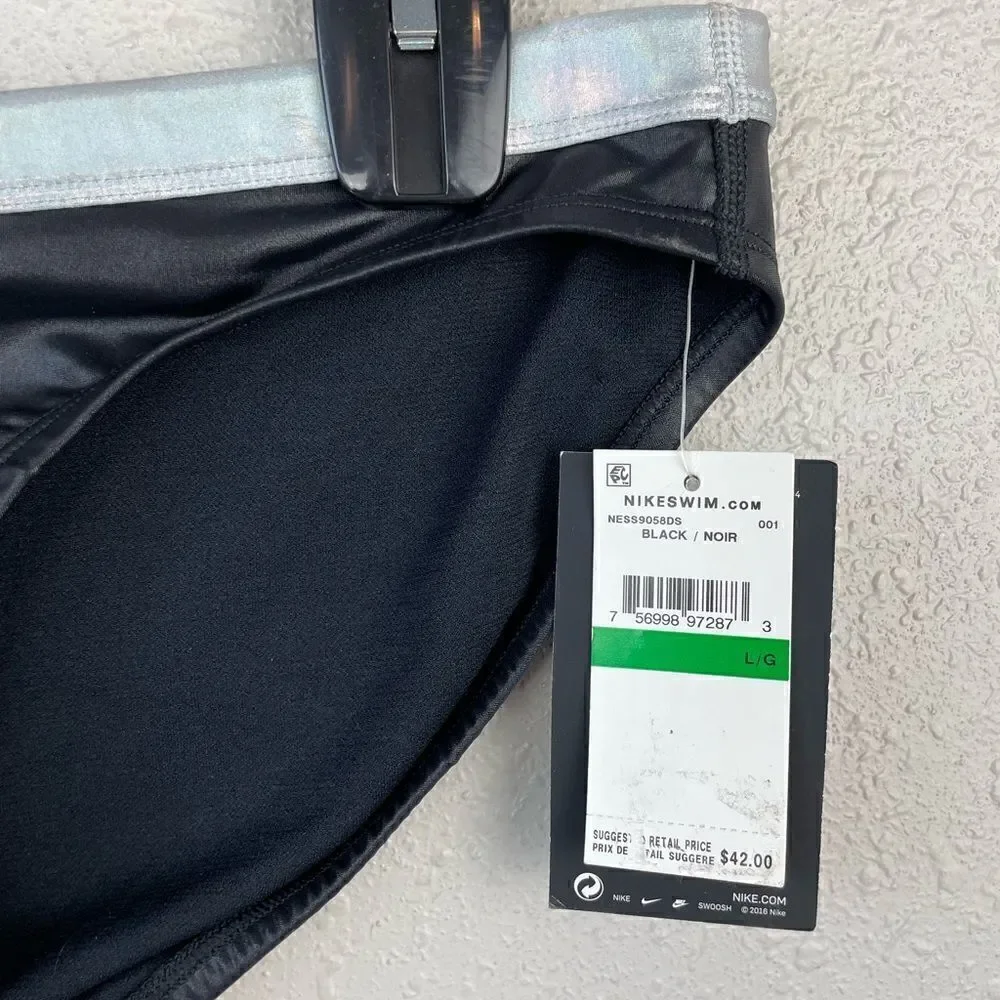 NWT Nike Black and Metallic Silver Swim Bottoms Size L